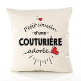 Housse de Coussin Premium Couturiere d'amour - Coton Canvas Fairtrade Beige Idée Cadeau Décoration Canapé 40x40