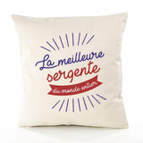 Housse de Coussin Premium sergente Meilleure Monde - Coton Canvas Fairtrade Beige Idée Cadeau Décoration Canapé