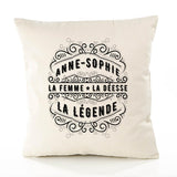 Housse de Coussin Premium Anne-Sophie Déesse légende Noire - Coton Canvas Fairtrade Beige Idée Cadeau Décoration Canapé