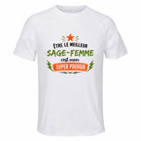 Maillot de Sport Homme Meilleur Sage-Femme Super Pouvoir Cadeau Anniversaire Noël Fête des Pères T-Shirt Respirant Polyester