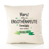 Housse de Coussin Premium Merci Ergothérapeute Inoubliable Femme - Coton Canvas Fairtrade Beige Idée Cadeau Décoration Canapé