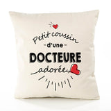 Housse de Coussin Premium Docteure d'amour - Coton Canvas Fairtrade Beige Idée Cadeau Décoration Canapé 40x40