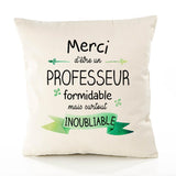 Housse de Coussin Premium Merci Professeur Inoubliable - Coton Canvas Fairtrade Beige Idée Cadeau Décoration Canapé