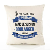 Housse de Coussin Premium Je ne suis Pas superhomme mais Je suis Boulanger Donc C'est Presque pareil - Coton Canvas Fairtrade Beige Idée Cadeau Décoration Canapé 40x40