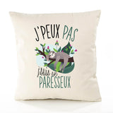 Housse de Coussin Premium Paresseux Version Blanc - Coton Canvas Fairtrade Beige Idée Cadeau Décoration Canapé