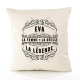 Housse de Coussin Premium EVA Déesse légende Noire - Coton Canvas Fairtrade Beige Idée Cadeau Décoration Canapé