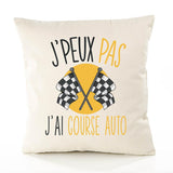 Housse de Coussin Premium Course Auto Version Blanc - Coton Canvas Fairtrade Beige Idée Cadeau Décoration Canapé