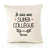 Housse de Coussin Premium Perrine Une Super Collègue - Coton Canvas Fairtrade Beige Idée Cadeau Décoration Canapé