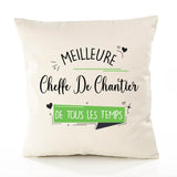 Housse de Coussin Premium Cheffe De Chantier Meilleure Temps Femme - Coton Canvas Fairtrade Beige Idée Cadeau Décoration Canapé
