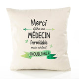 Housse de Coussin Premium Merci Médecin Inoubliable Femme - Coton Canvas Fairtrade Beige Idée Cadeau Décoration Canapé