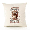 Housse de Coussin Premium La Pongiste Chouette Grain - Coton Canvas Fairtrade Beige Idée Cadeau Décoration Canapé 40x40
