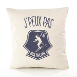 Housse de Coussin Premium Biathlon Version Blanc - Coton Canvas Fairtrade Beige Idée Cadeau Décoration Canapé