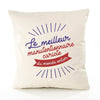 Housse de Coussin Premium manutentionnaire cariste Meilleur Monde - Coton Canvas Fairtrade Beige Idée Cadeau Décoration Canapé