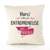 Housse de Coussin Premium Merci Entrepreneuse Géniale - Coton Canvas Fairtrade Beige Idée Cadeau Décoration Canapé