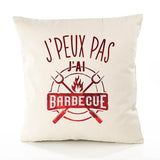 Housse de Coussin Premium Barbecue Version Blanc - Coton Canvas Fairtrade Beige Idée Cadeau Décoration Canapé
