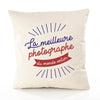 Housse de Coussin Premium Photographe Meilleure Monde - Coton Canvas Fairtrade Beige Idée Cadeau Décoration Canapé