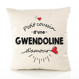 Housse de Coussin Premium Gwendoline d'amour - Coton Canvas Fairtrade Beige Idée Cadeau Décoration Canapé 40x40