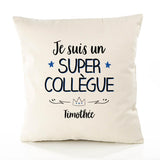 Housse de Coussin Premium Timothée Un Super Collègue - Coton Canvas Fairtrade Beige Idée Cadeau Décoration Canapé