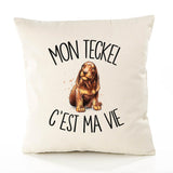 Housse de Coussin Premium Teckel - Coton Canvas Fairtrade Beige Idée Cadeau Décoration Canapé