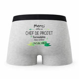 Caleçon Merci Chef De Projet Inoubliable - Humour Boxer Gris Idée Cadeau