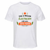 Maillot de Sport Homme Meilleur Electricien Super Pouvoir Cadeau Anniversaire Noël Fête des Pères T-Shirt Respirant Polyester