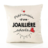 Housse de Coussin Premium Joailliere d'amour - Coton Canvas Fairtrade Beige Idée Cadeau Décoration Canapé 40x40