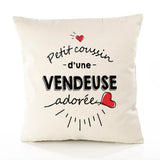 Housse de Coussin Premium Vendeuse d'amour - Coton Canvas Fairtrade Beige Idée Cadeau Décoration Canapé 40x40