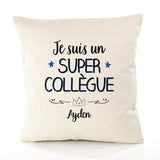 Housse de Coussin Premium Ayden Un Super Collègue - Coton Canvas Fairtrade Beige Idée Cadeau Décoration Canapé