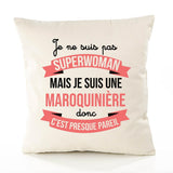 Housse de Coussin Premium maroquinière Superwomen - Coton Canvas Fairtrade Beige Idée Cadeau Décoration Canapé