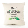 Housse de Coussin Premium Merci Bibliothécaire Inoubliable Femme - Coton Canvas Fairtrade Beige Idée Cadeau Décoration Canapé