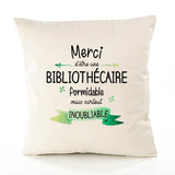 Housse de Coussin Premium Merci Bibliothécaire Inoubliable Femme - Coton Canvas Fairtrade Beige Idée Cadeau Décoration Canapé