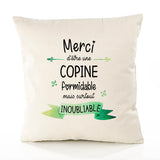 Housse de Coussin Premium Merci Copine Inoubliable Femme - Coton Canvas Fairtrade Beige Idée Cadeau Décoration Canapé