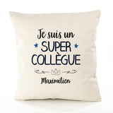 Housse de Coussin Premium Maximilien Un Super Collègue - Coton Canvas Fairtrade Beige Idée Cadeau Décoration Canapé