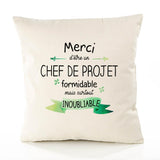 Housse de Coussin Premium Merci Chef de Projet Inoubliable - Coton Canvas Fairtrade Beige Idée Cadeau Décoration Canapé