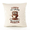 Housse de Coussin Premium La Sportive Chouette Grain - Coton Canvas Fairtrade Beige Idée Cadeau Décoration Canapé 40x40