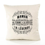Housse de Coussin Premium Maman La Déesse Légende Déesse légende Noire - Coton Canvas Fairtrade Beige Idée Cadeau Décoration Canapé