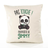 Housse de Coussin Premium Jimmy Pas Touche Panda - Coton Canvas Fairtrade Beige Idée Cadeau Décoration Canapé 40x40