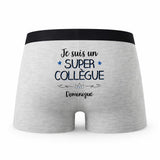 Caleçon Dominique Un Super Collègue - Humour Boxer Gris Idée Cadeau