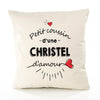 Housse de Coussin Premium Christel d'amour - Coton Canvas Fairtrade Beige Idée Cadeau Décoration Canapé 40x40