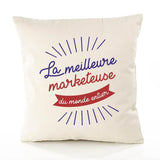 Housse de Coussin Premium marketeuse Meilleure Monde - Coton Canvas Fairtrade Beige Idée Cadeau Décoration Canapé
