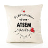 Housse de Coussin Premium Atsem d'amour - Coton Canvas Fairtrade Beige Idée Cadeau Décoration Canapé 40x40