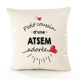 Housse de Coussin Premium Atsem d'amour - Coton Canvas Fairtrade Beige Idée Cadeau Décoration Canapé 40x40