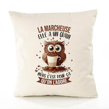 Housse de Coussin Premium La Marcheuse Chouette Grain - Coton Canvas Fairtrade Beige Idée Cadeau Décoration Canapé 40x40