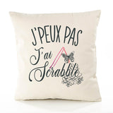 Housse de Coussin Premium Scrabble Version Blanc - Coton Canvas Fairtrade Beige Idée Cadeau Décoration Canapé