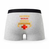 Caleçon Nicolas Donneur d'Orgasme - Humour Boxer Gris Idée Cadeau