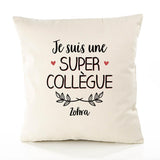Housse de Coussin Premium Zohra Une Super Collègue - Coton Canvas Fairtrade Beige Idée Cadeau Décoration Canapé
