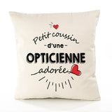 Housse de Coussin Premium Opticienne d'amour - Coton Canvas Fairtrade Beige Idée Cadeau Décoration Canapé 40x40