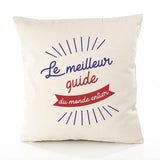 Housse de Coussin Premium Guide Meilleur Monde - Coton Canvas Fairtrade Beige Idée Cadeau Décoration Canapé 40x40