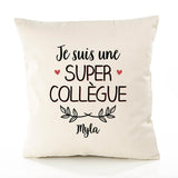 Housse de Coussin Premium Myla Une Super Collègue - Coton Canvas Fairtrade Beige Idée Cadeau Décoration Canapé