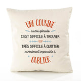 Housse de Coussin Premium Une Cousine Aussi géniale - Coton Canvas Fairtrade Beige Idée Cadeau Décoration Canapé